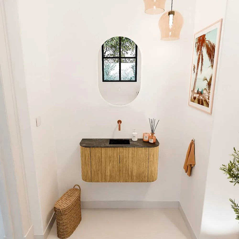 Mondiaz Joya DLux 85cm toiletmeubel ronding links/rechts oak met wastafel faye midden zonder kraangat lava