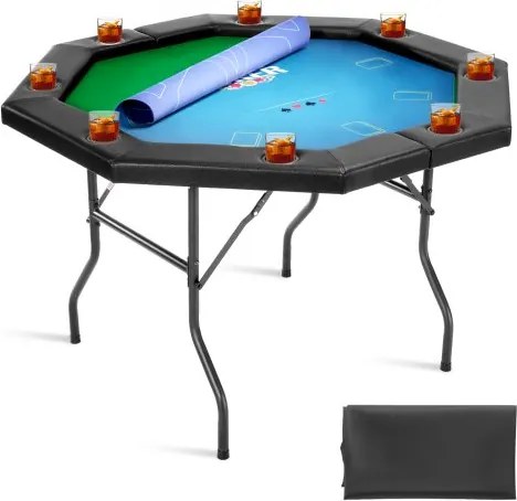 VEVOR Opvouwbare Pokertafel voor 8 spelers (1325 mm) Casino Leisure Tafel met gevoerde rails en bekerhouders, achthoekige draagbare speeltafels met vilt en metalen poten Texas Hold'em Poker