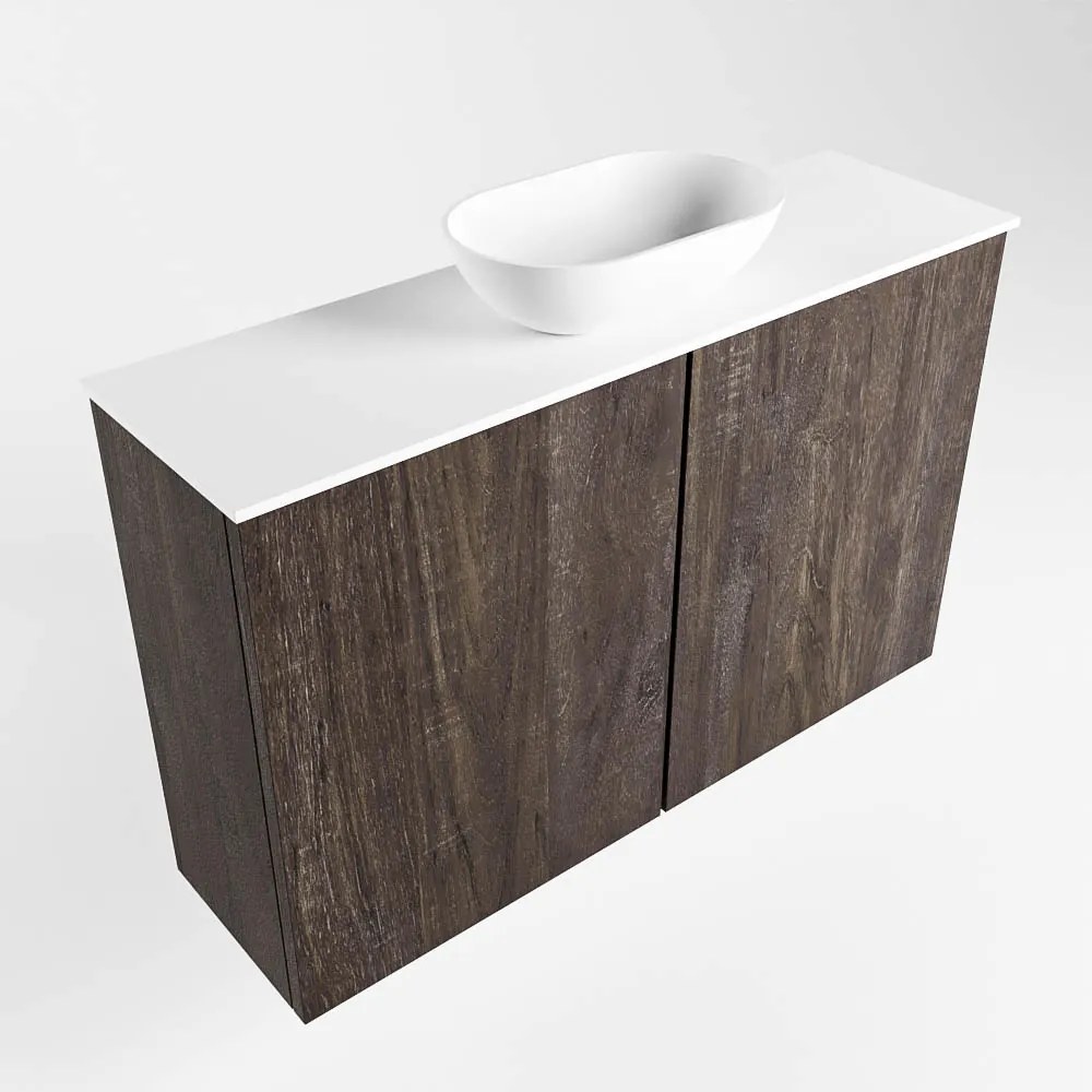 Mondiaz Fowy toiletmeubel 80cm dark brown met witte waskom midden zonder kraangat