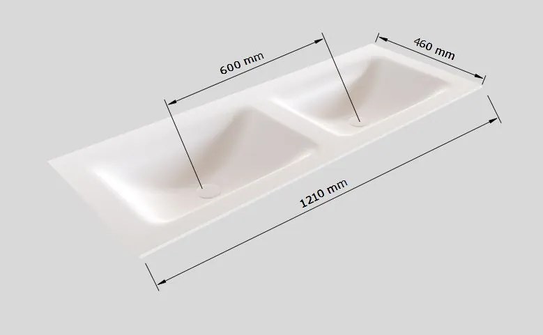 Zaro Valencia Solid Surface badmeubel 120cm licht eiken zonder kraangat dubbele spoelbak met 2 lades