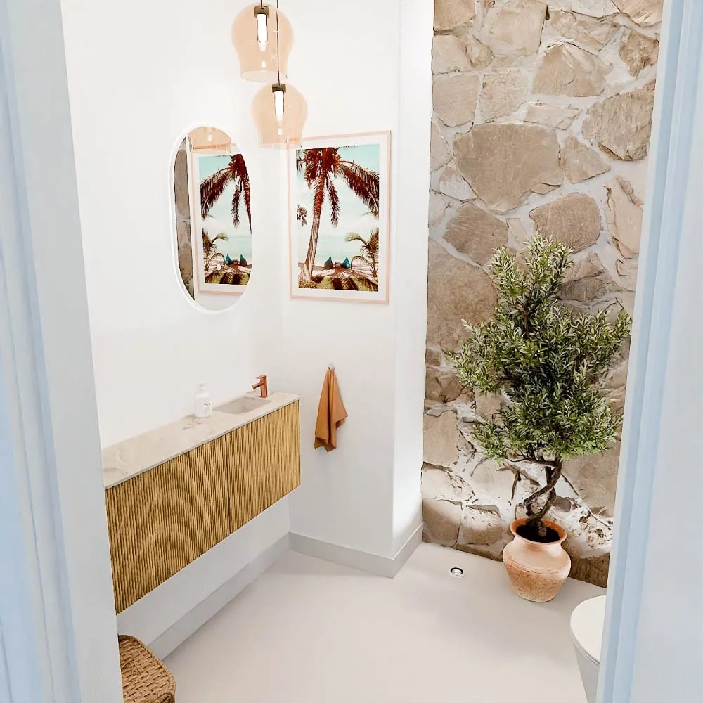 Mondiaz Joya DLux 110cm toiletmeubel ronding links oak met wastafel faye rechts 1 kraangat frappe