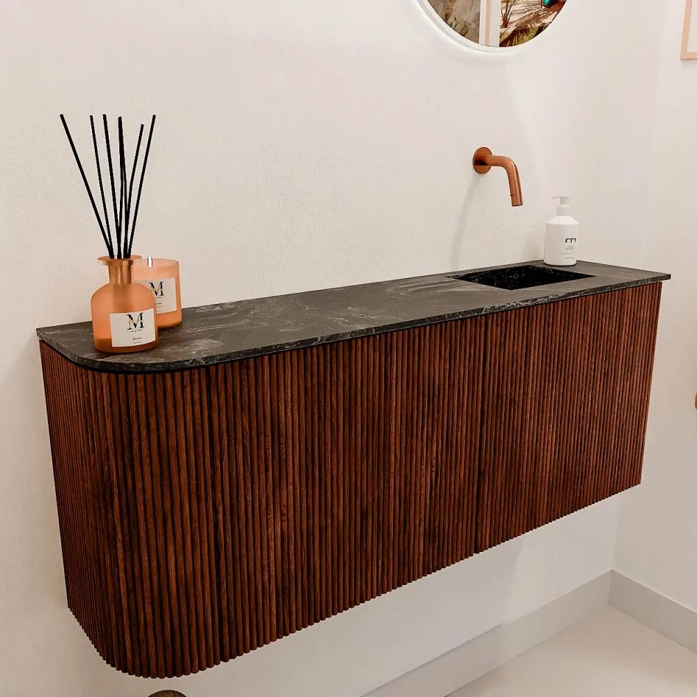 Mondiaz Joya DLux 100cm toiletmeubel ronding links ruby met wastafel faye rechts zonder kraangat lava
