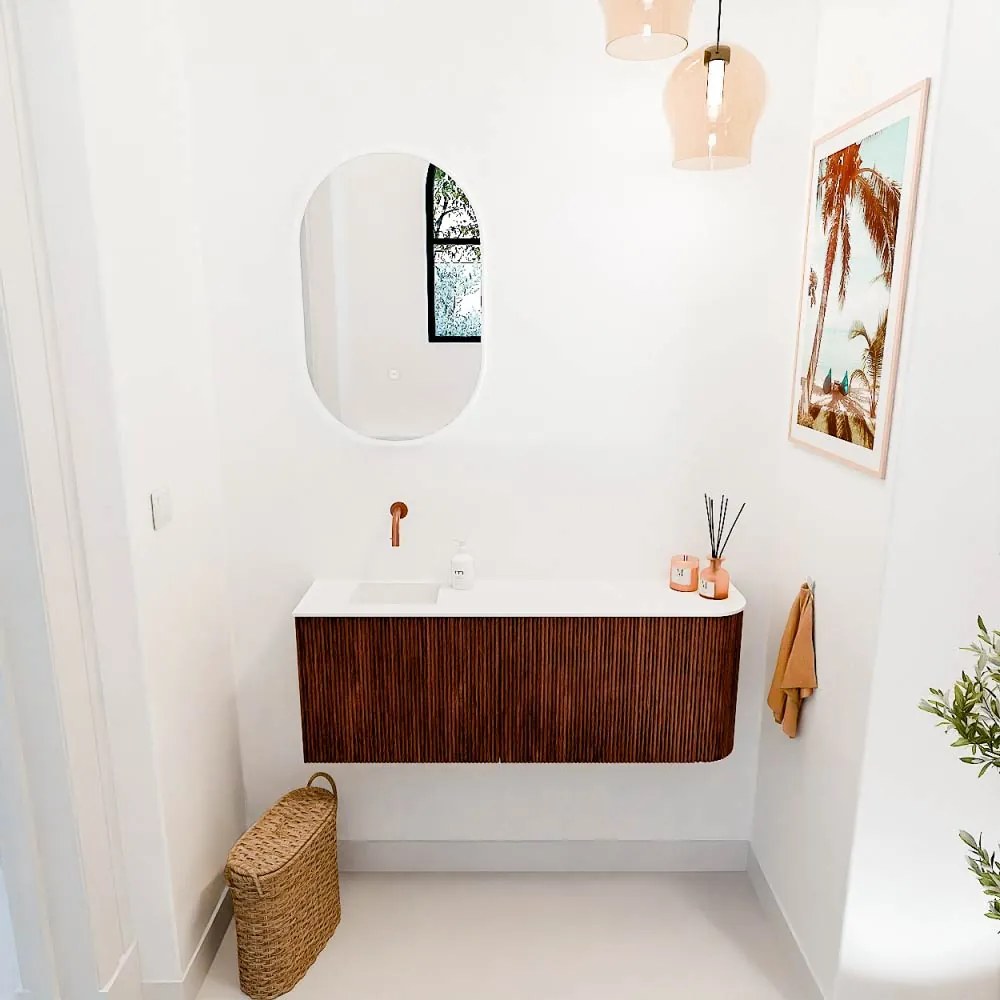 Mondiaz Joya 110cm toiletmeubel ronding rechts ruby met wastafel faye links zonder kraangat talc