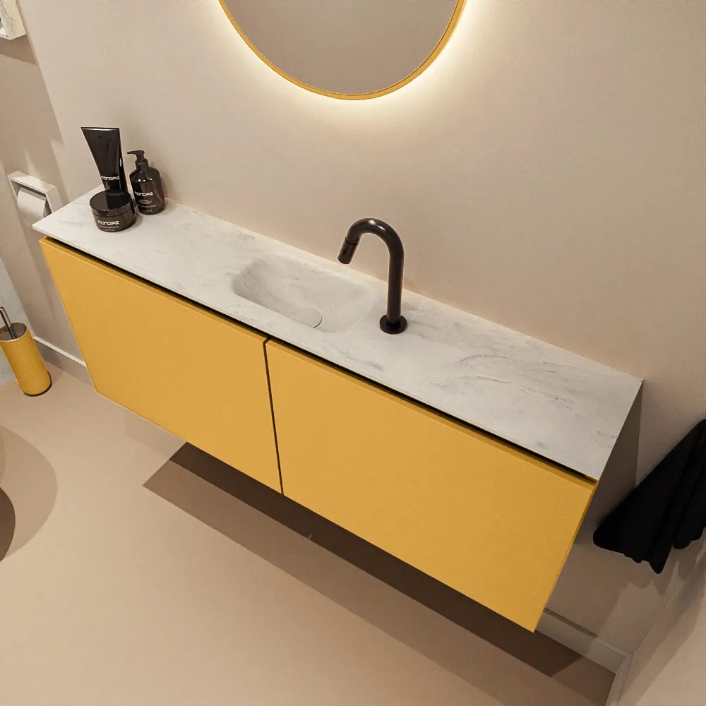 Mondiaz Ture DLux toiletmeubel 120cm ocher met wastafel opalo midden met kraangat