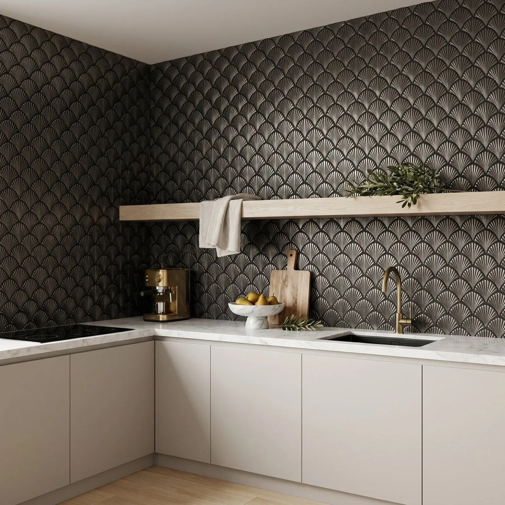 Zelfklevende Mozaïektegels Metaal | Waaier Antraciet | 26,8×28,1 cm | Keuken, Bad & WC