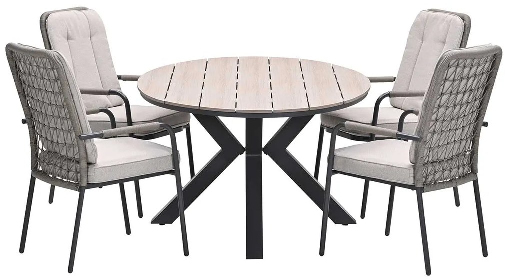 Garden Impressions Aleria tuinset 5-delig taupe - Tulli tuintafel 180x115 cm - light teak vironwood