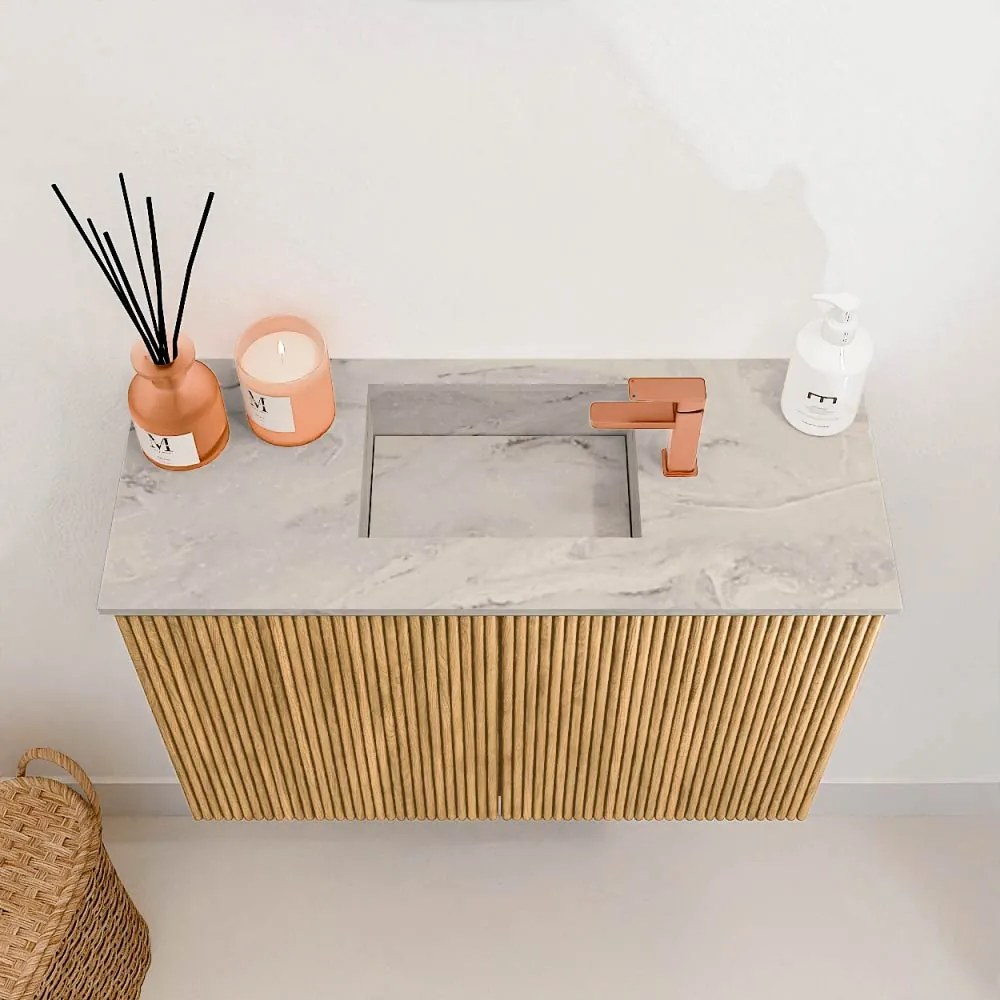 Mondiaz Joya DLux 60cm toiletmeubel oak met wastafel faye midden 1 kraangat glace