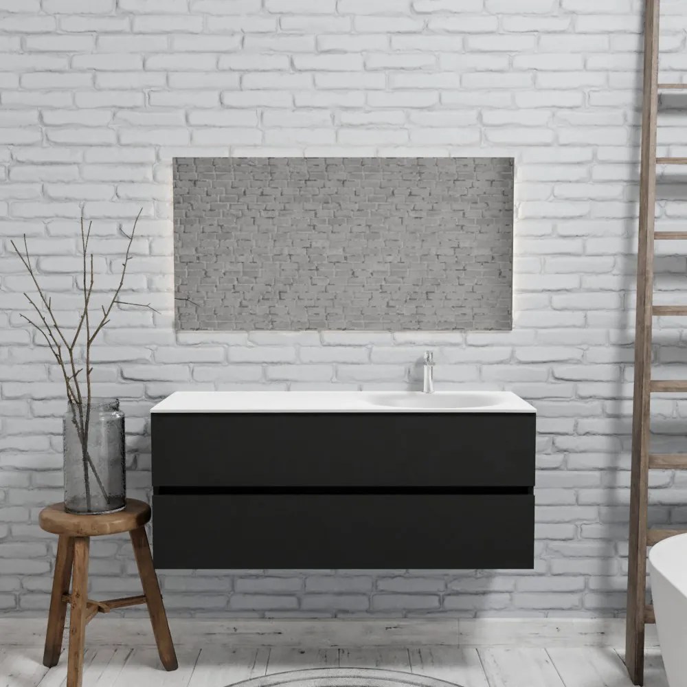 Zaro Sevilla Solid Surface badmeubel 120cm mat zwart 1 kraangat met 2 lades spoelbak rechts