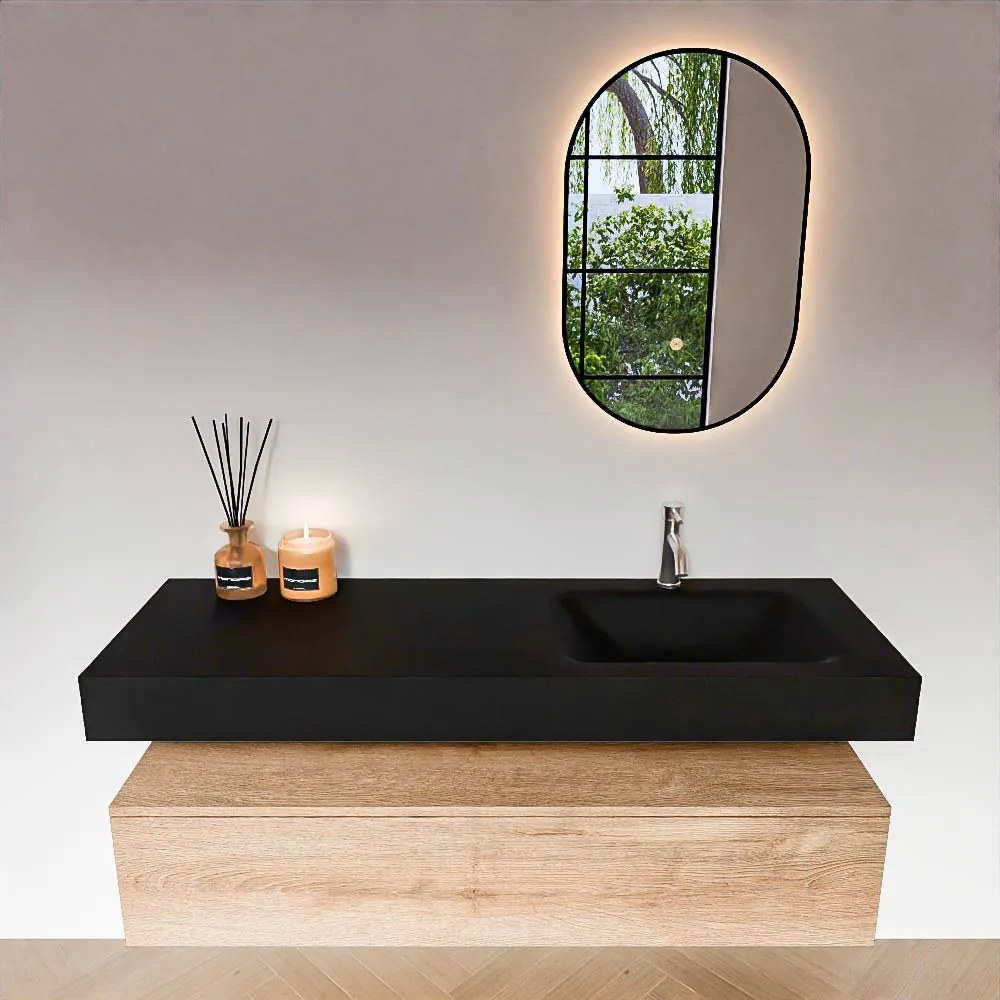 Zaro Alan badmeubel 140cm washed oak 1 lade met vrijhangende wastafel cloud rechts 1 kraangat urban