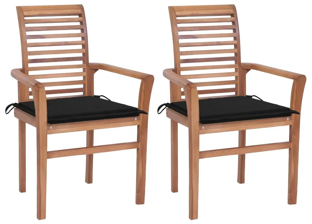 vidaXL Eetkamerstoelen 2 st met zwarte kussens massief teakhout