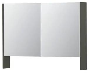 INK SPK3 Spiegelkast - 100x14x74cm - 2 deuren - dubbelzijdige Spiegel - open planchet - schakelaar en stopcontact - MDF lak Mat beton groen 1110225