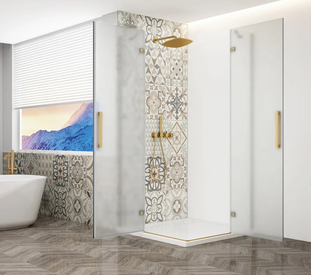 Gelco Trinity douchecabine met hoekinstap 110x90cm mat glas goud