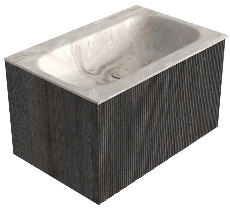 Mondiaz Kurve-dlux 70cm badmeubel shadow met 1 lade en wastafel big small midden zonder kraangat frappe