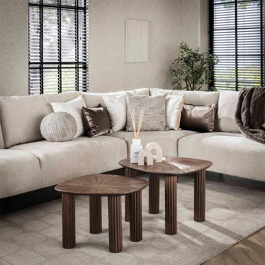 Salontafel Set Bruin Teakhout 2-delig - 62 X 51cm.