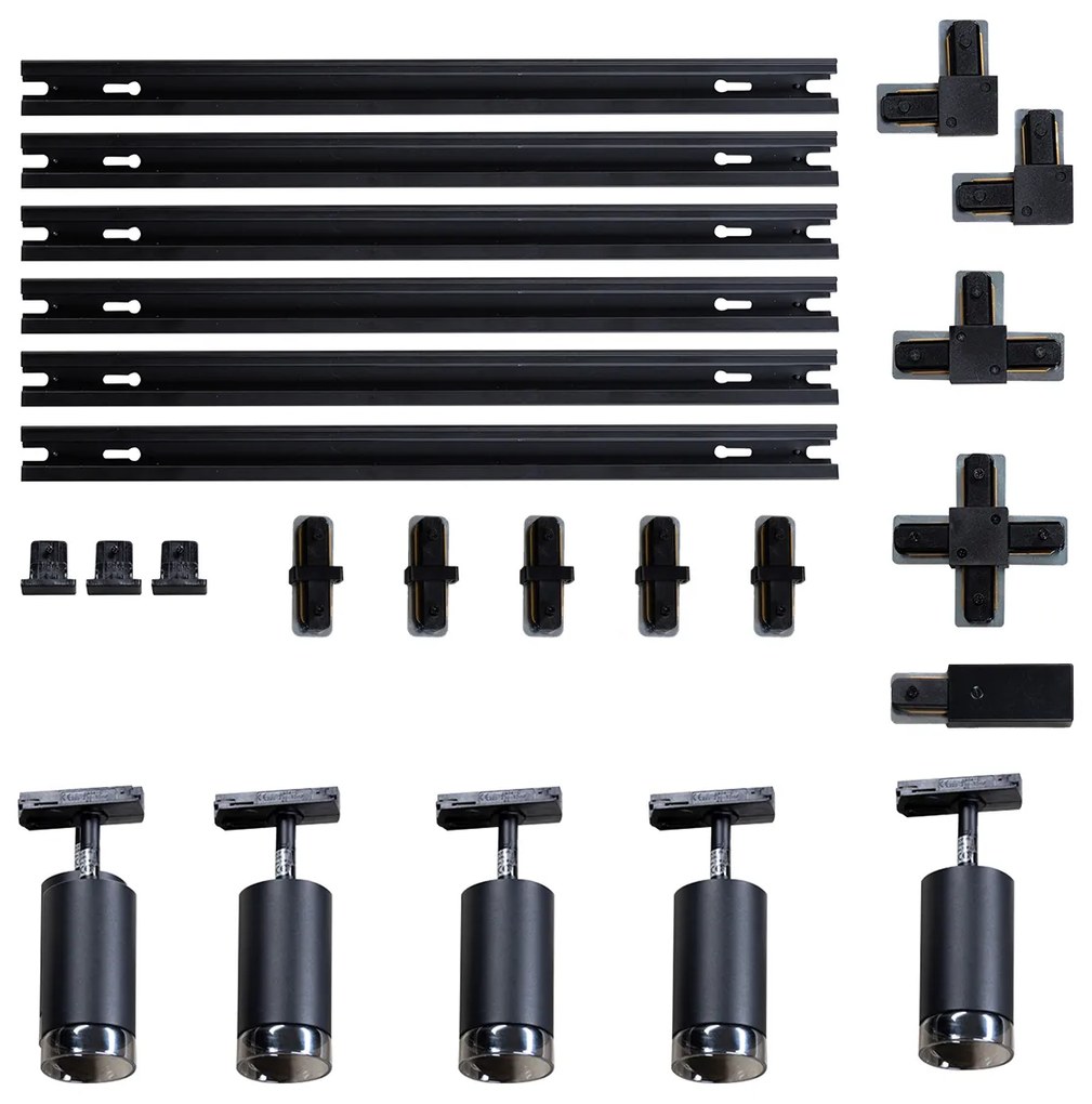 Modern railsysteem met 5 spots zwart met smoke 1-fase - Iconic Jeana