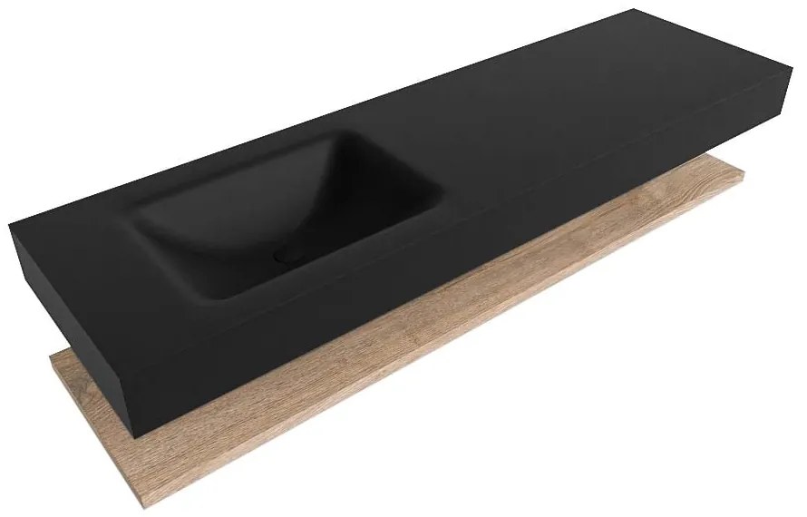 Zaro Alan badmeubel 160cm met planchet washed oak en vrijhangende wastafel cloud links zonder kraangat urban