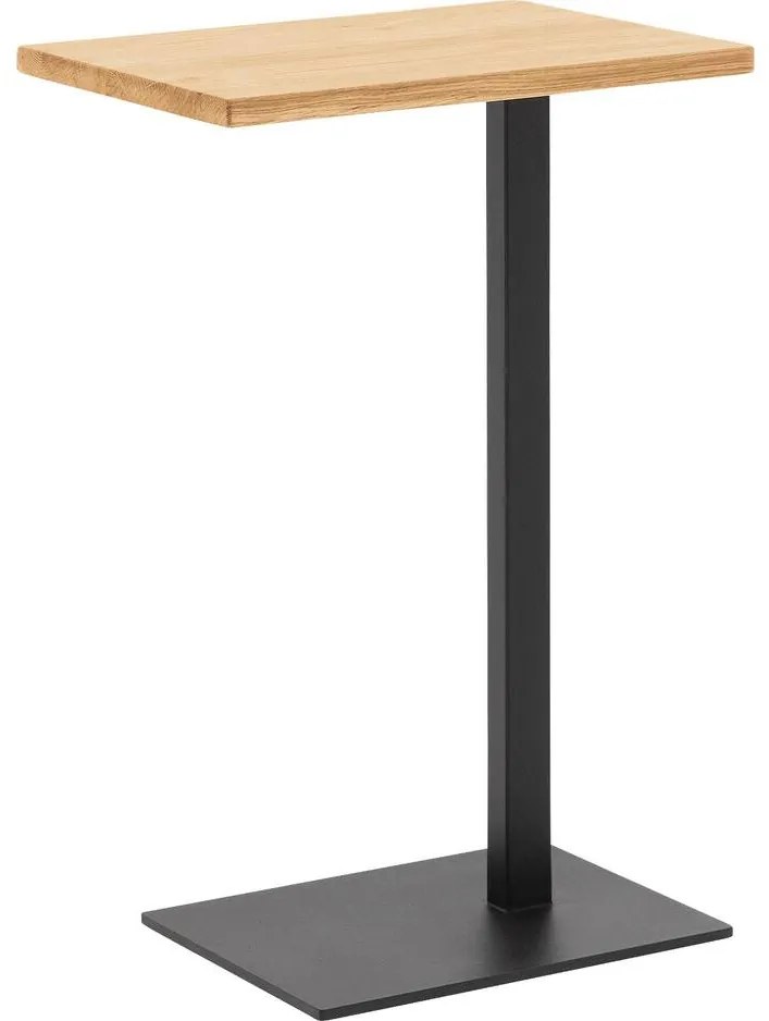 Goossens Nachtkastje Tangel, Voet vierkant metaal ral 9005 zwart, blad massief eik