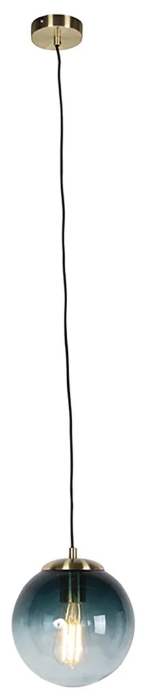 Smart hanglamp met dimmer messing met oceaanblauw glas 20 cm incl. Wifi ST64 - Pallon Art Deco E27 bol / globe / rond Binnenverlichting Lamp