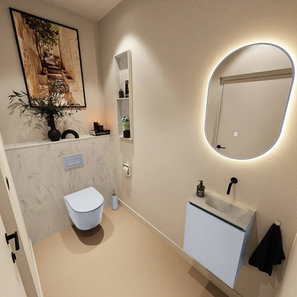 Mondiaz Ture DLux toiletmeubel 40cm clay met wastafel opalo rechts zonder kraangat