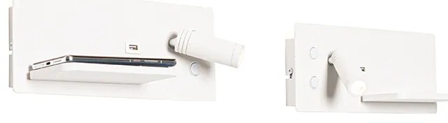 Set van 2 wandlampen wit incl. LED met USB en inductielader - Riza