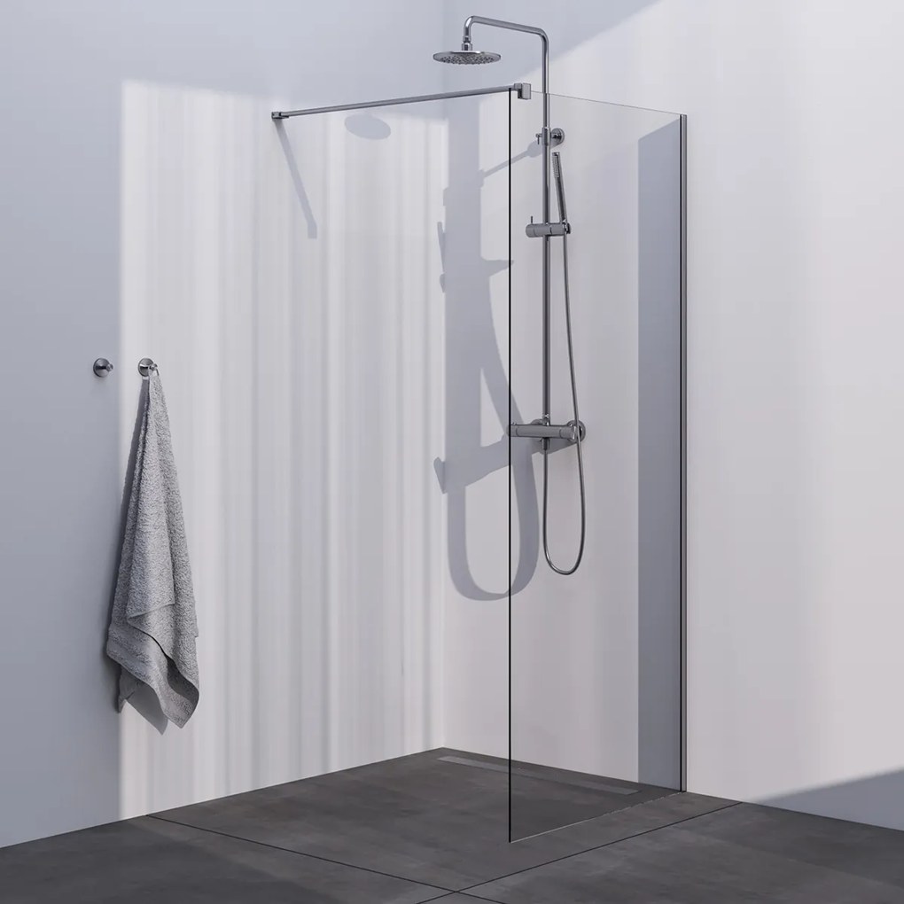 Brauer Brushed Season Inloopdouche helder glas 90x200 met muurprofiel RVS-kleurig geborsteld