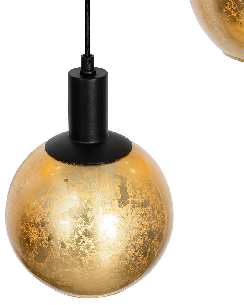Eettafel / Eetkamer Smart hanglamp met dimmer zwart met goud glas 7-lichts incl. 7 Wifi A60 - Bert E27 bol / globe / rond Binnenverlichting Lamp