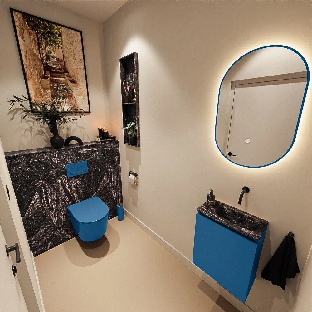 Mondiaz Ture DLux toiletmeubel 40cm jeans met wastafel lava rechts zonder kraangat