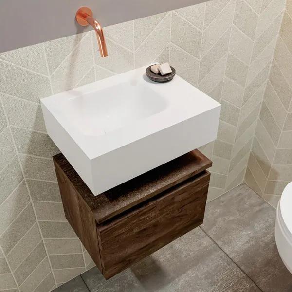 MONDIAZ ANDOR Toiletmeubel 40x30x30cm met 0 kraangaten 1 lades dark brown mat Wastafel Lex links Solid Surface Wit FK75343393
