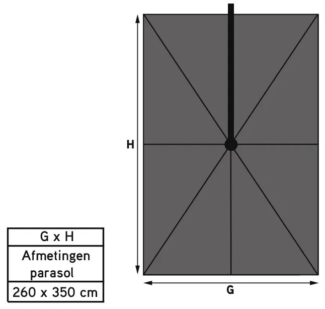 Platinum Challenger rechthoek zweefparasol T2 Premium - 2,6 x 3,5 m. - Manhattan