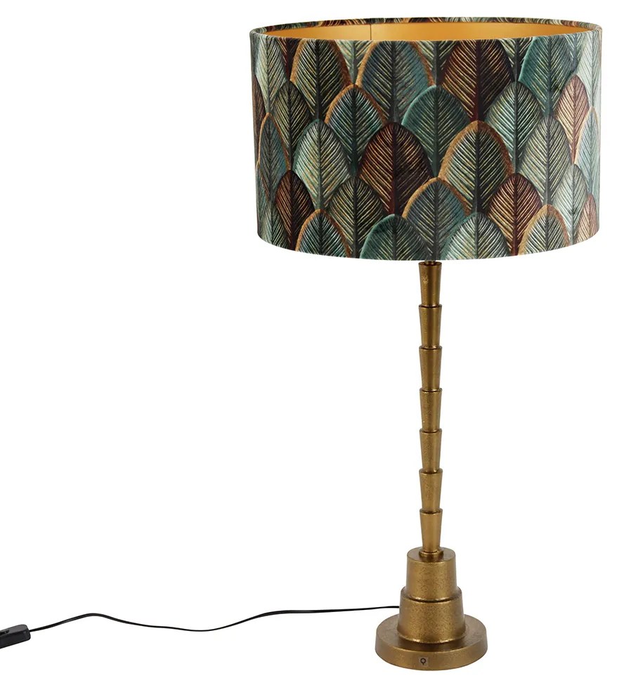 Tafellamp brons met velours lampenkap blad dessin met gouden binnenkant - Pisos