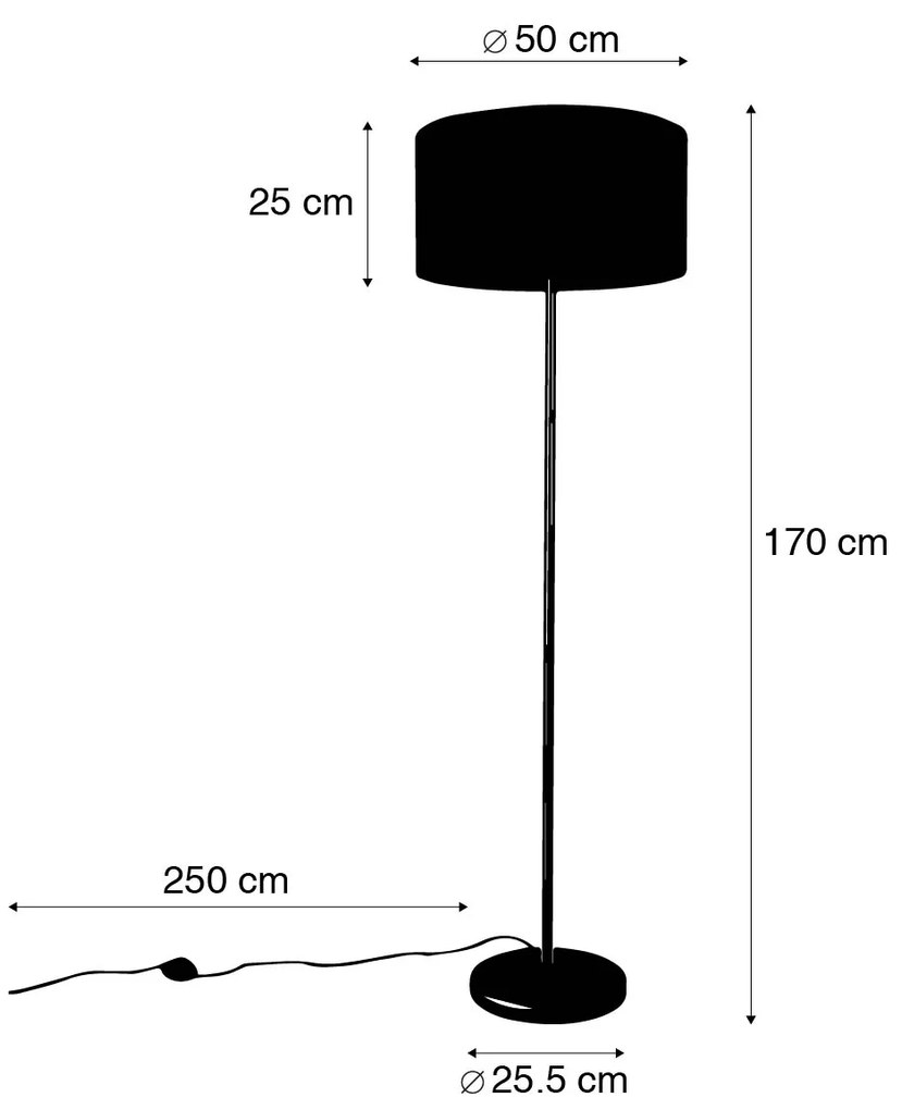 Vloerlamp messing met boucle kap taupe 50 cm - Simplo Design, Modern E27 rond Binnenverlichting Lamp