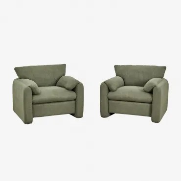 Pack Van 2 Gestoffeerde Serra Fauteuils Teddystof Currygeel - Sklum