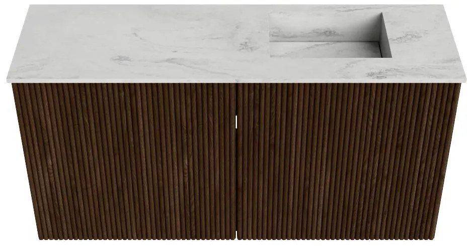 Mondiaz Joya DLux 80cm toiletmeubel walnut met wastafel faye rechts zonder kraangat opalo