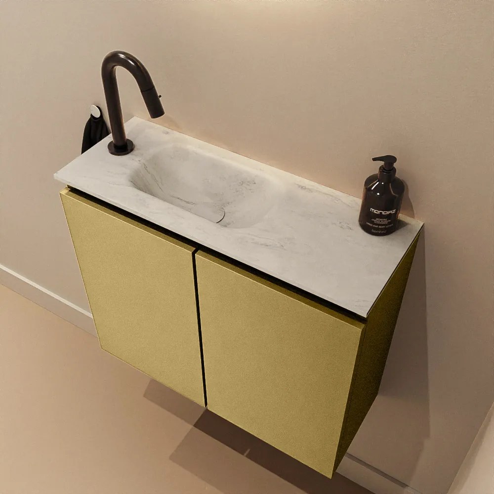 Mondiaz Ture DLux toiletmeubel 60cm oro met wastafel opalo links met kraangat