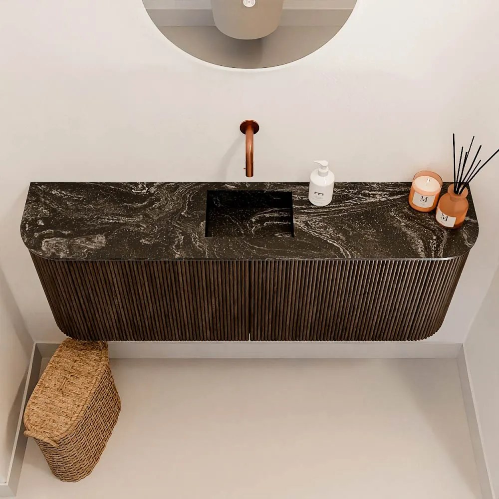 Mondiaz Joya DLux 115cm toiletmeubel ronding links/rechts walnut met wastafel faye midden zonder kraangat lava