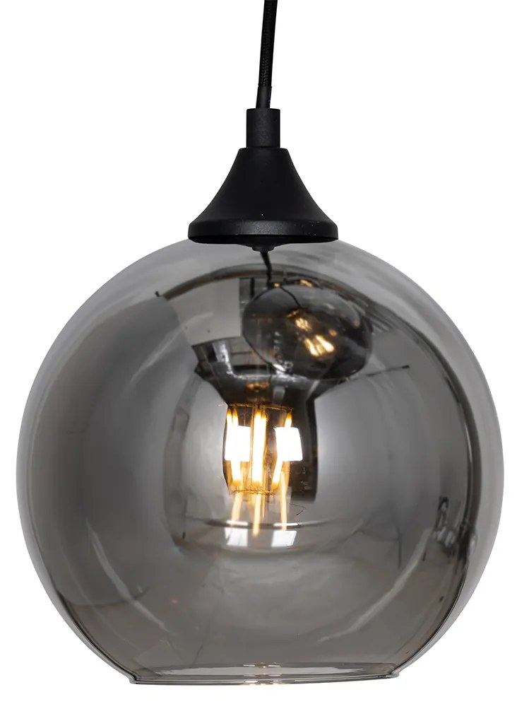 Smart hanglamp met dimmer zwart met smoke glas rond 7-lichts incl. 7 Wifi A60 - Sandra E27 Binnenverlichting Lamp