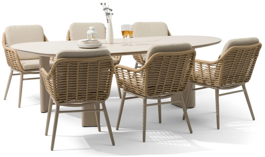 Tuinset 6 personen 240 cm Aluminium/rope Taupe Coco Antoni/Weave