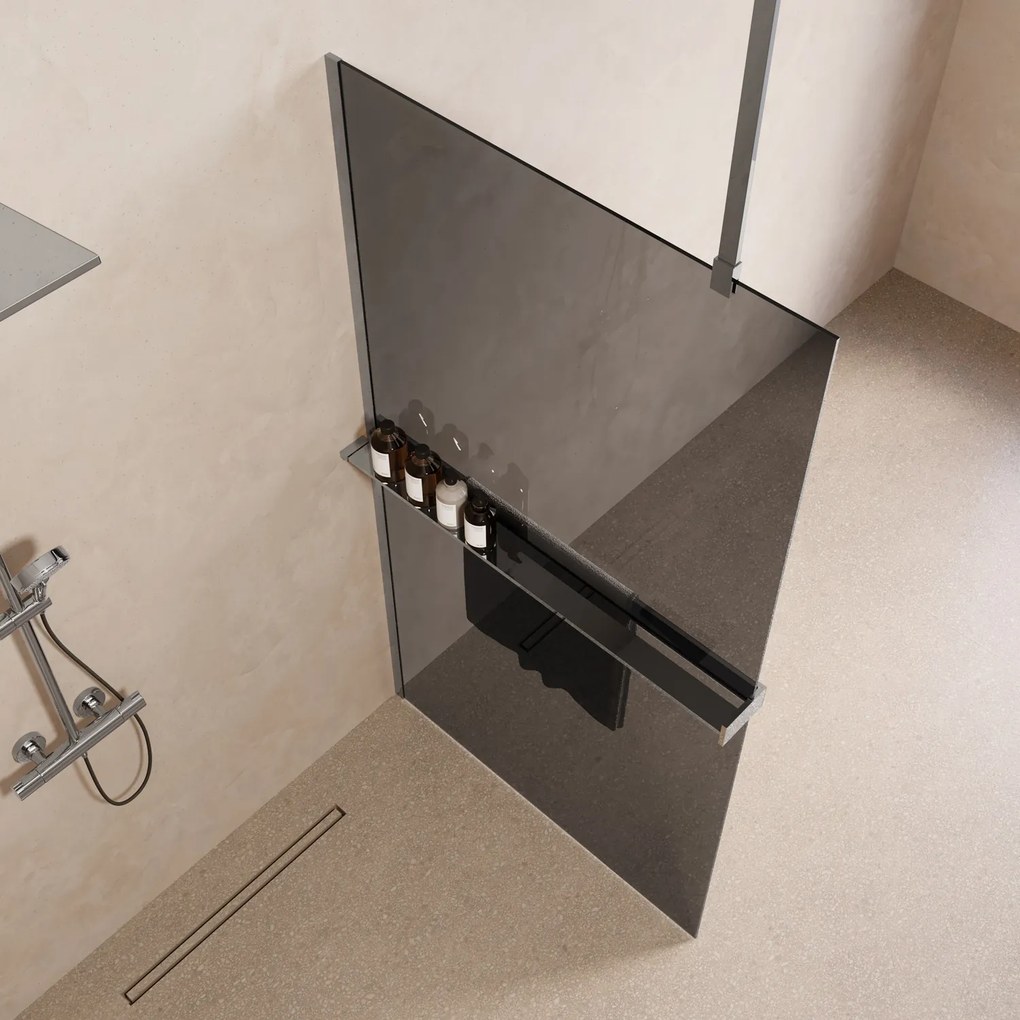 Saniclear Bright inloopdouche 90cm met handdoekhouder en rookglas chroom