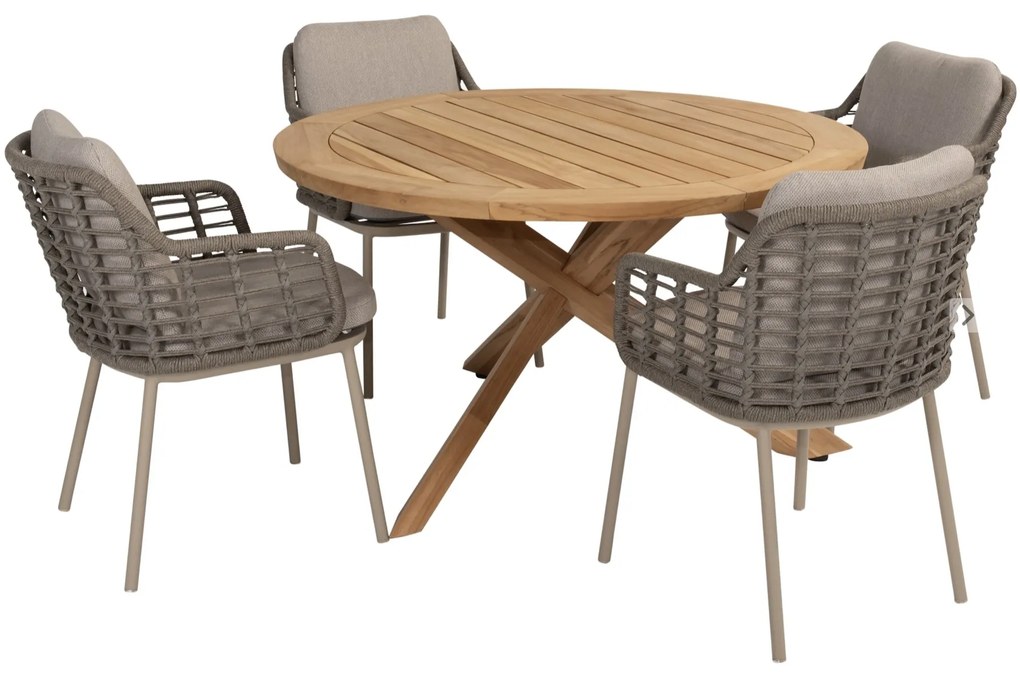 Puglia Prado dining tuinset 130øx75 cm rond 5 delig teak latte Taste 4SO