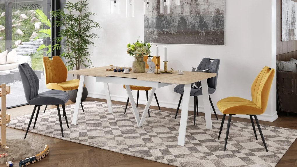 AVERY eik Sonoma / onderkant wit - LOFT/INDUSTRIËLE TAFEL VOOR WOONKAMER / EETKAMER UITKLAPBAAR TOT 290 cm!