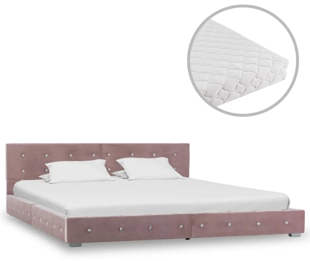 Medina Bed met matras fluweel roze 160x200 cm