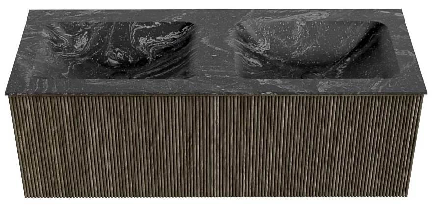 Mondiaz Kurve-dlux 120cm badmeubel shadow met 1 lade en wastafel leaf dubbel zonder kraangat lava