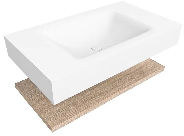 Zaro Alan badmeubel 80cm met planchet washed oak en vrijhangende wastafel cloud midden zonder kraangat talc