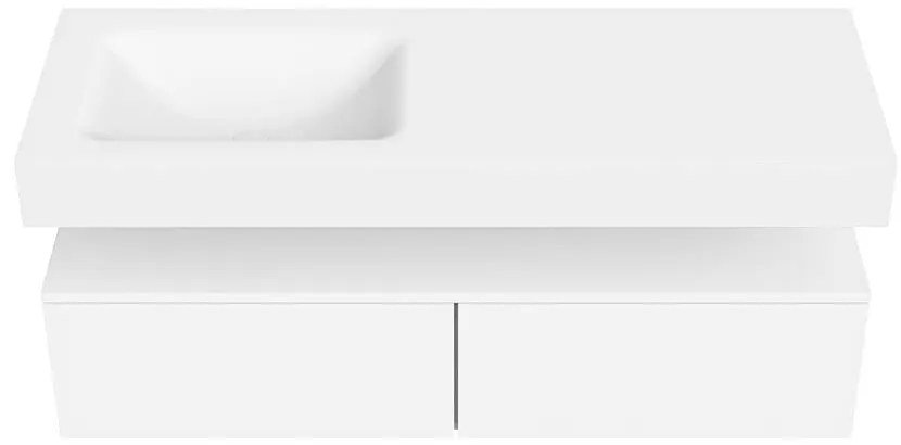 Zaro Alan badmeubel 130cm talc 2 lades met vrijhangende wastafel cloud links 1 kraangat talc