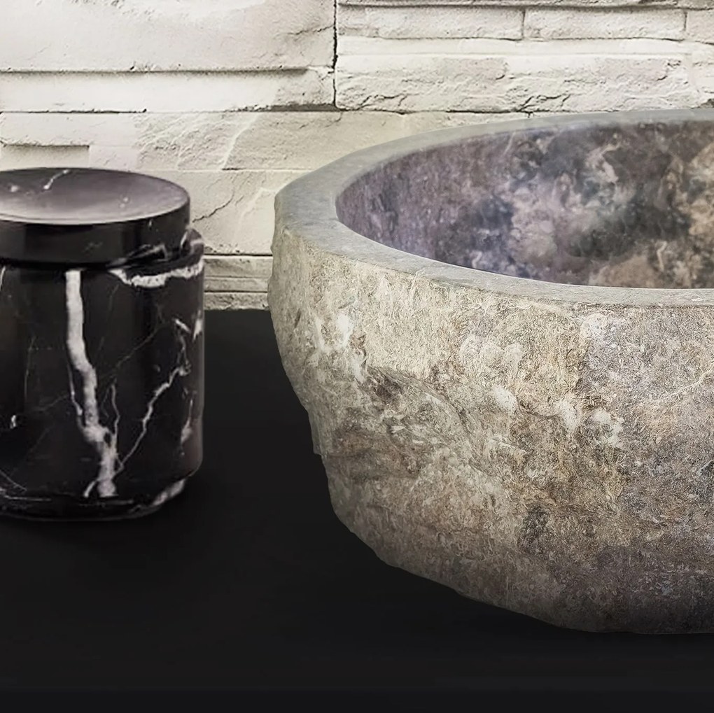 Sanigoods River waskom natuur marmer 30-35x15cm grijs