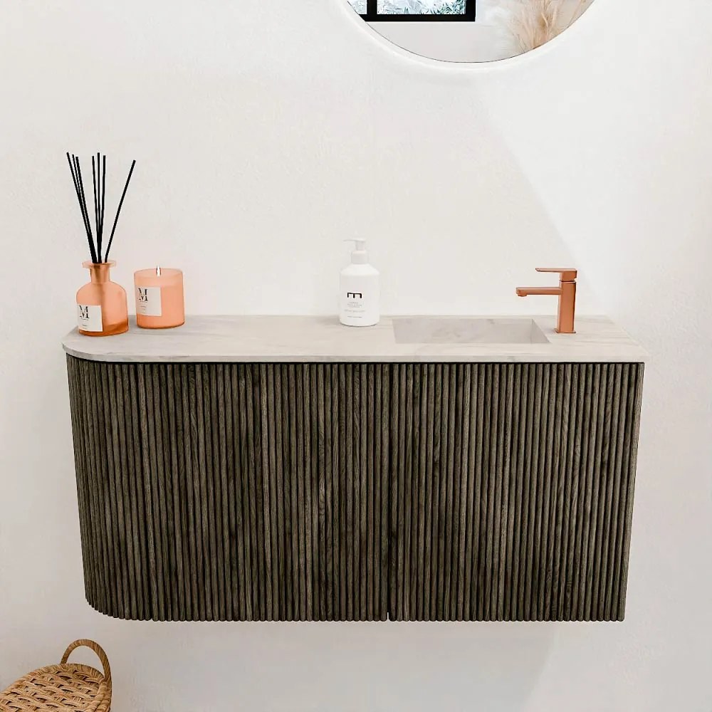 Mondiaz Joya DLux 80cm toiletmeubel ronding links shadow met wastafel faye rechts 1 kraangat ostra
