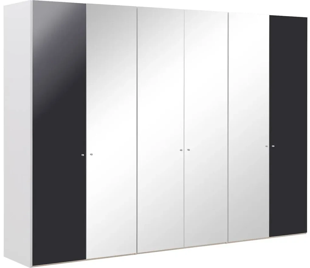 Goossens Kledingkast Easy Storage Ddk, Kledingkast 304 cm breed, 220 cm hoog, 2x draaideur en 4x spiegel draaideur midden