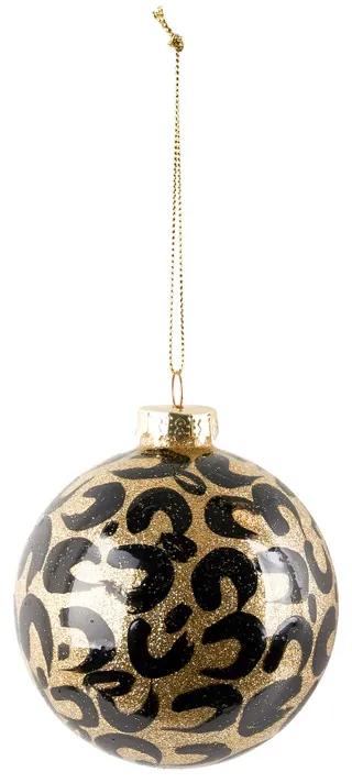 Kerstbal luipaard - zwart/goud - ø8 cm