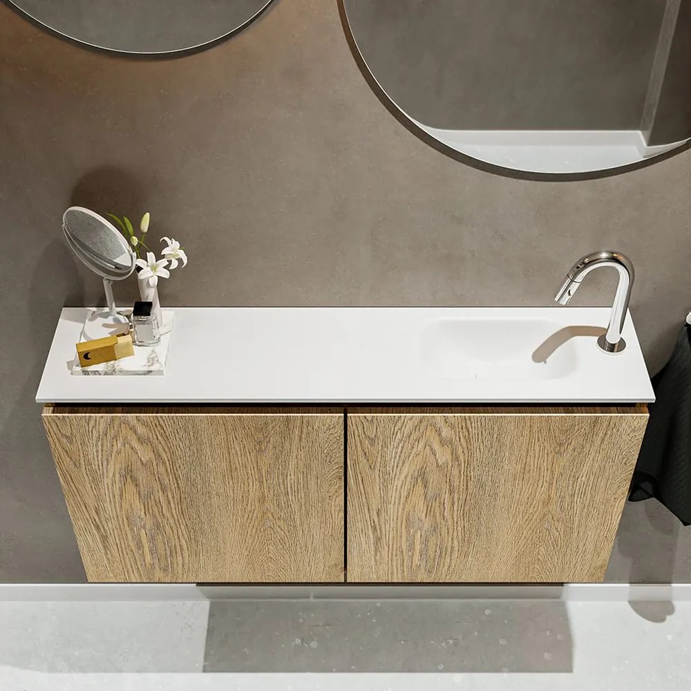 Mondiaz Ture 100cm toiletmeubel washed oak met wastafel talc rechts 1 kraangat