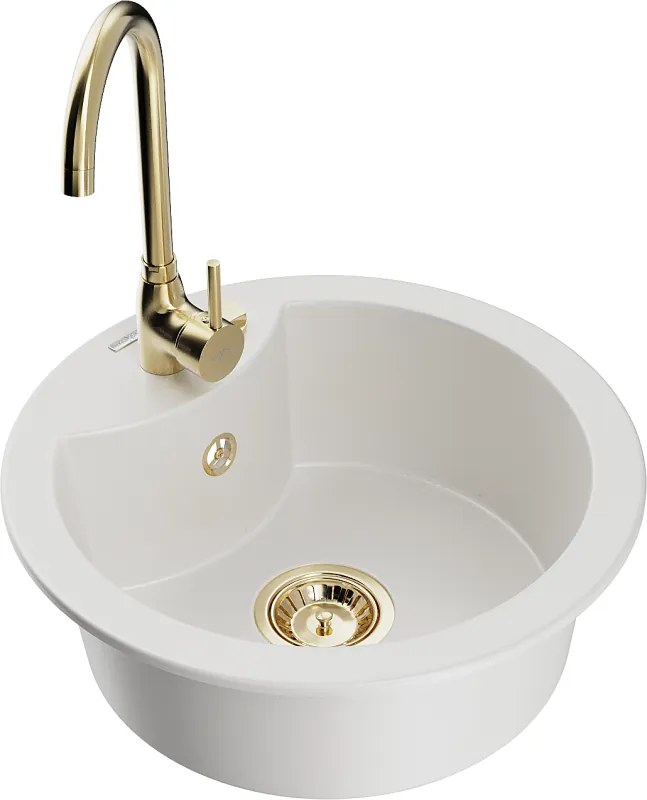 Mexen Diego granieten gootsteen 1-kamer met Telma keukenkraan, wit - 6512-20-670200-50